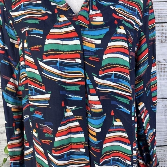 Soft Surroundings Blouse Shirt size Medium Sail Away Sailor Sail Boats Nautical - Picture 9 of 16